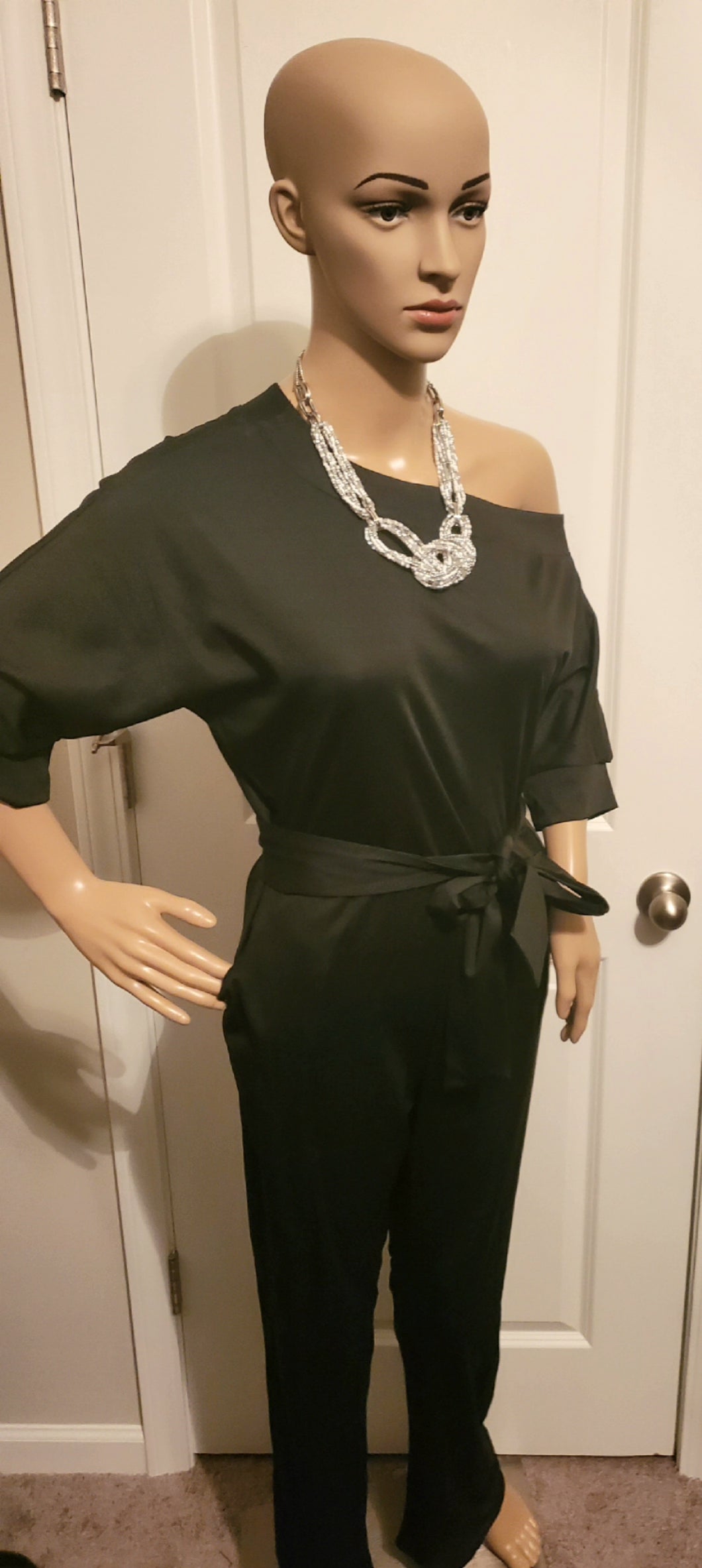 Black, Cold Shoulder, Belted Jumper with Pockets