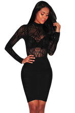 Load image into Gallery viewer, Black Sheer Mesh Geometric Velvet Bodysuit
