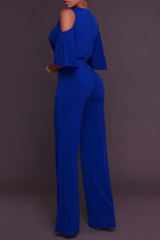 Load image into Gallery viewer, Blue V Neck Straps Wide Legs Long Jumpsuit
