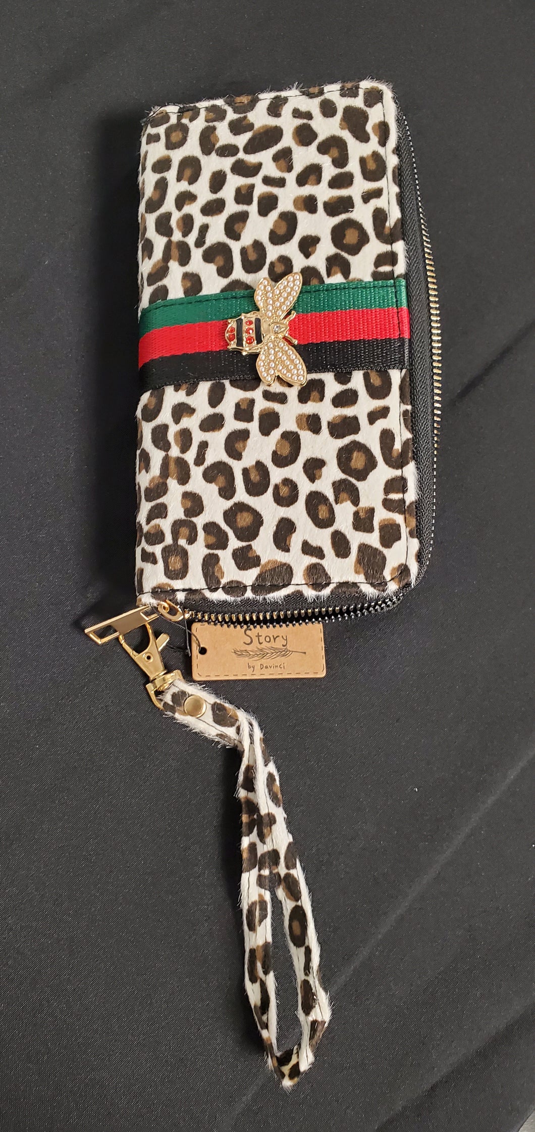 Furry animal print wristlet (multi-compartments)